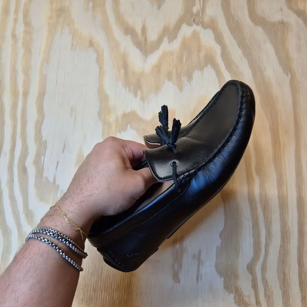Lacoste Piloter Tassel Loafers Size Men's US 7.5 Womens US 9 Black Leather Shoes
